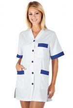 Casacca DONNA Dacca Mezza Manica – colore BIANCO con inserti BLU CINA – Collo a V – estetica - sanitario – alimentare – servizi – ISACCO