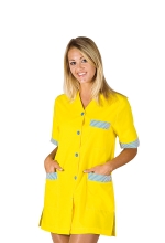 Casacca DONNA Dacca Mezza Manica – colore GIALLO con inserti a RIGHE BIANCHE e BLU – Collo a V – estetica - sanitario – alimentare – servizi – ISACCO