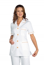 Casacca DONNA Ginevra Mezza Manica colore BIANCO con Filetti e Bottoni ALBICOCCA – sanitario – medicale – infermieristico – estetico – ISACCO